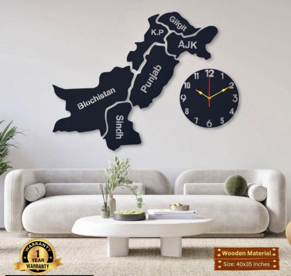 Pakistan Map Wall Design and Clock by The Feather