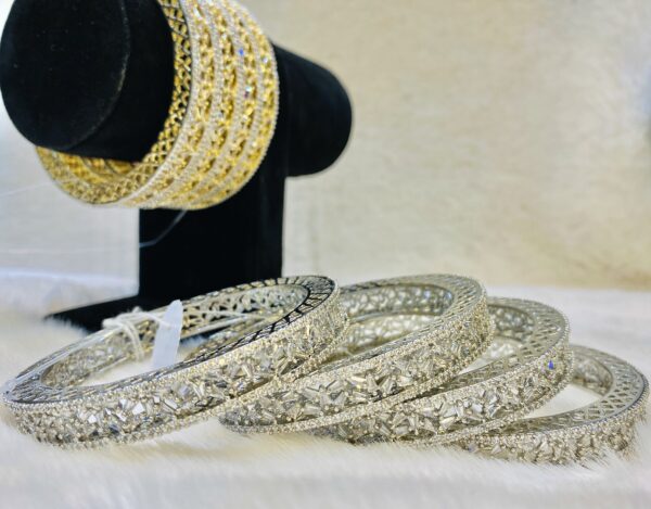 Silver white 4pc reverse ad bangles, Pakistani style pc churas, Pakistani jewelry, Indian jewelry, punjabi jewelry by The Feather Design