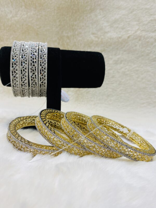 Golden white 4pc reverse ad bangles, Pakistani style pc churas, Pakistani jewelry, Indian jewelry, punjabi jewelry by The Feather Design - Image 2