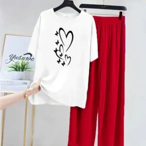 2 Pcs Women's Stitched Cotton Jersey Printed Night Suit by The Feather