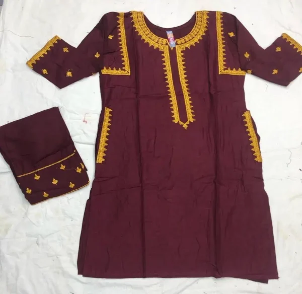 2 Pcs Women's Stitched Linen Embroidered Shirt And Trouser by The Feather - Image 2