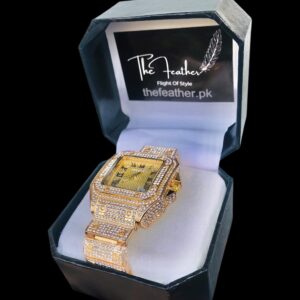 New Hip Hop Diamond Moissanite Watches Men Iced Out Men’s Watches Luxury Golden Watch Automatic Date Moissanite Stud Bezel Clock by The Feather